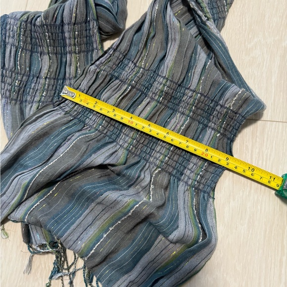 3/$10 Striped Blue Gray Shimmer Fringe Scarf - Picture 3 of 4